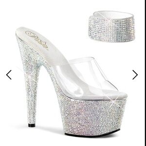 Pleaser Bejewelled Silver Rhinestone Platform Heels